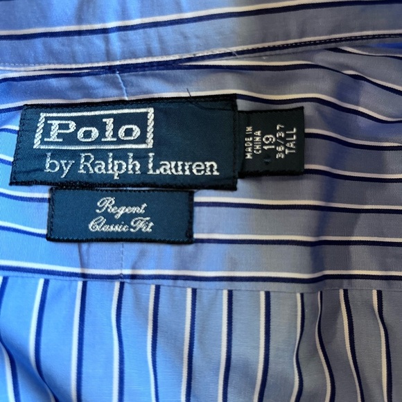 Lauren Ralph Lauren Shirt Mens Blue Striped Button Up Shirt Size 19 36/37 Tall - Picture 5 of 5